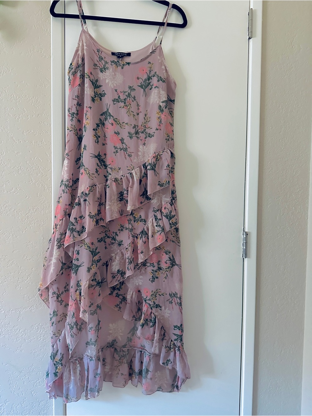Asymmetrical Ruffle Dress-Size Small -Dusty Pink Floral -by New Look